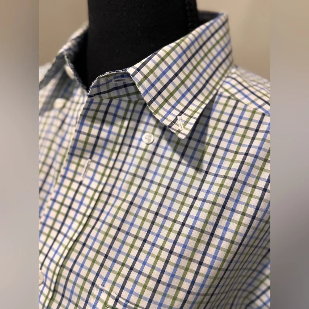 Ariat Men's Casual Blue‎ & Green Plaid Wrinkle Free size Medium Shirt Western